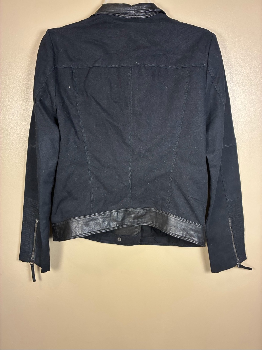 Lucky Brand Goat Leather Trim Moto Zip Up Jacket - Picture 9 of 13